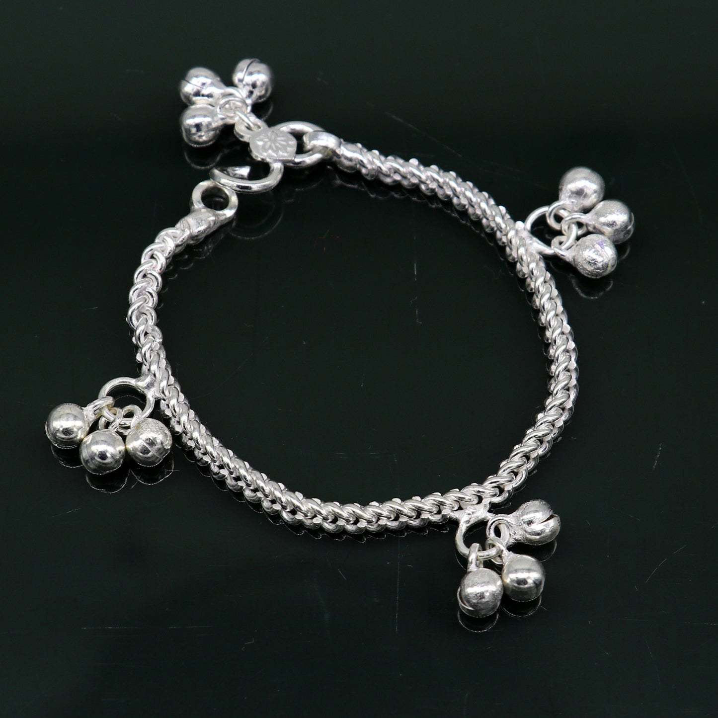 6" sterling silver kids customized designer noisy bells anklets baby ankle bracelet, noisy charm anklets kids jewelry from India ank321 - TRIBAL ORNAMENTS