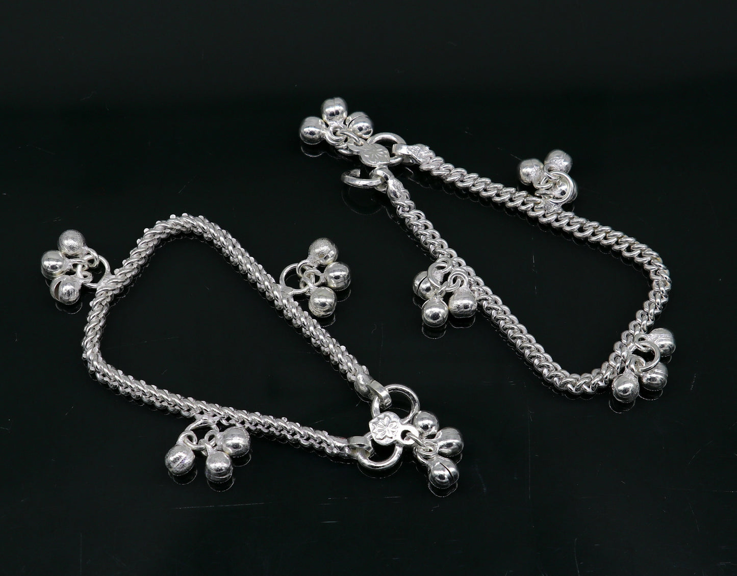 6" sterling silver kids customized designer noisy bells anklets baby ankle bracelet, noisy charm anklets kids jewelry from India ank321 - TRIBAL ORNAMENTS