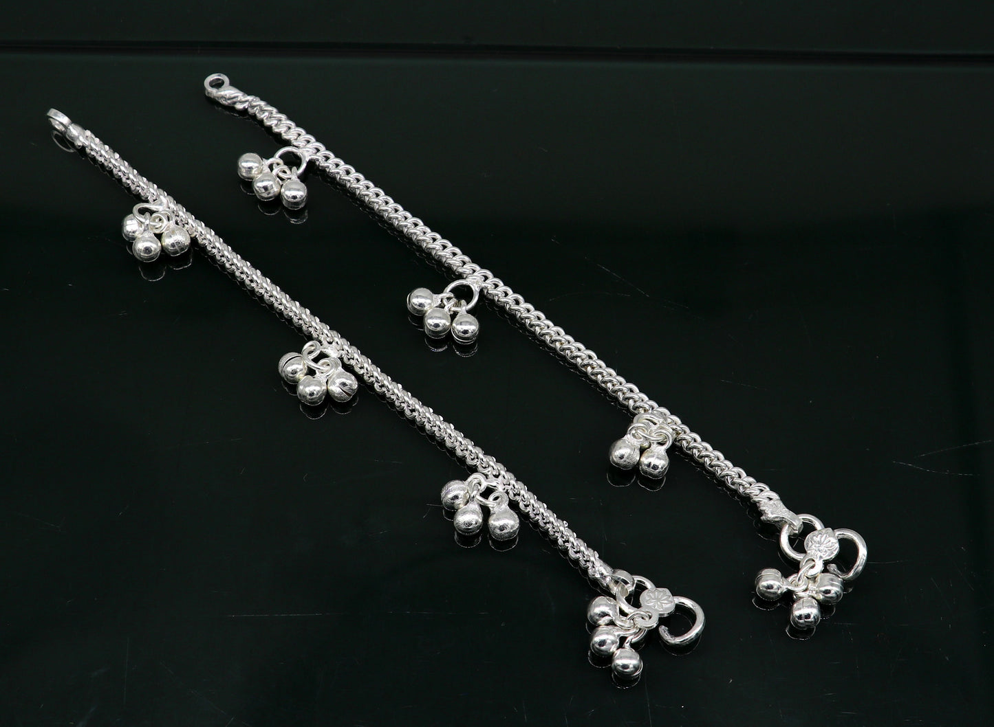 6" sterling silver kids customized designer noisy bells anklets baby ankle bracelet, noisy charm anklets kids jewelry from India ank321 - TRIBAL ORNAMENTS