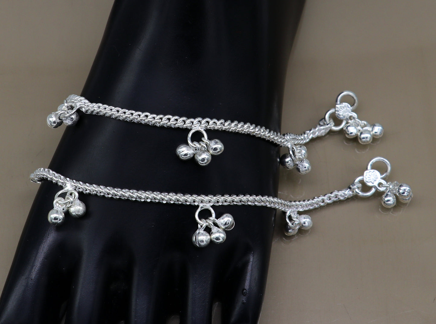 6" sterling silver kids customized designer noisy bells anklets baby ankle bracelet, noisy charm anklets kids jewelry from India ank321 - TRIBAL ORNAMENTS