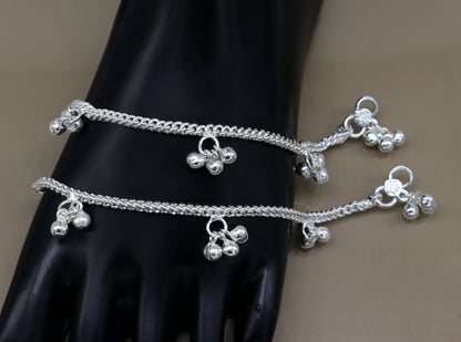 Sterling silver kids anklet with colorful noisy bells and charms, customized designer baby ankle bracelet from Tribal Ornaments.