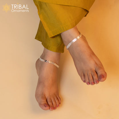 Handmade 6mm sterling silver wheat chain ankle bracelet, 10.5 inches long, featuring intricate design, perfect for belly dance jewelry.