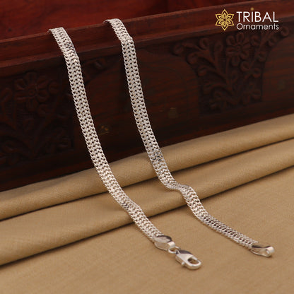 Handmade 6mm sterling silver wheat chain ankle bracelet, 10.5 inches long, with intricate design, ideal for belly dance jewelry.