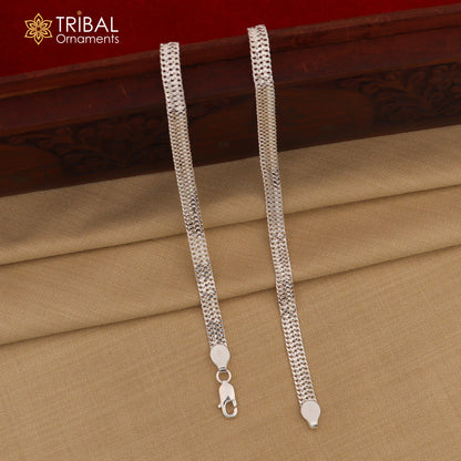 Sterling silver 6mm wheat chain ankle bracelet, handmade tribal jewelry, 10.5-inch length, suitable for belly dance or gift purposes.