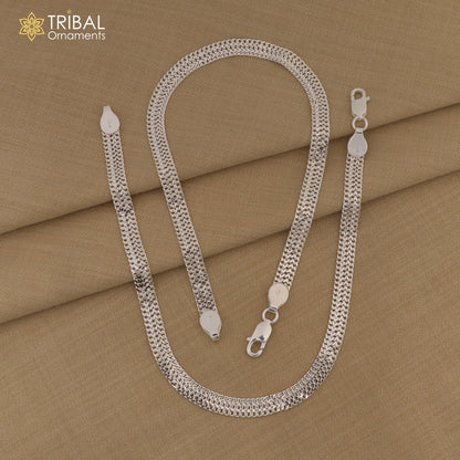 Handmade 925 sterling silver wheat chain ankle bracelet, 10.5 inches long, tribal design, perfect for belly dance or everyday wear.