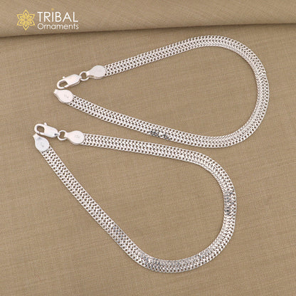 Handmade 6mm sterling silver wheat chain ankle bracelet with intricate design, perfect for belly dance or casual wear.