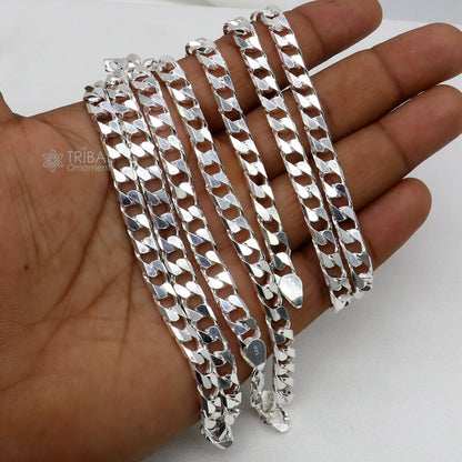 6mm 20-inch solid sterling silver curb Cuban chain necklace for men, handcrafted jewelry by Tribal Ornaments