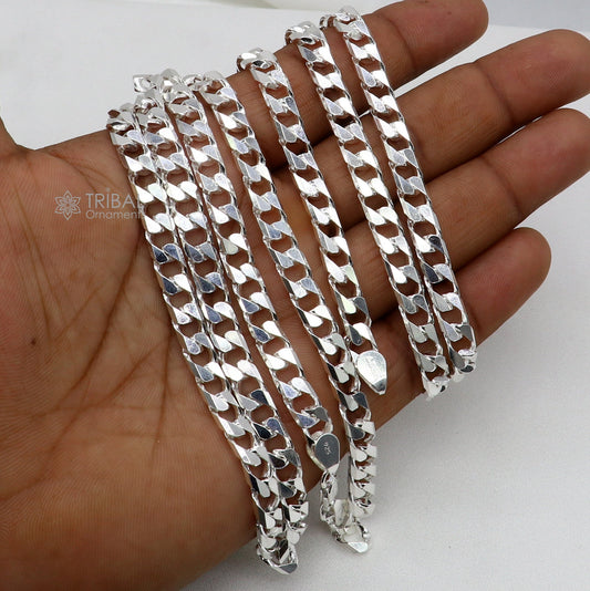 6mm 20 "solid 925 sterling handmade curb Cuban chain men's necklace, best gifting jewelry India ch588 - TRIBAL ORNAMENTS