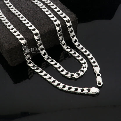 Solid 925 sterling silver 6mm 20-inch Cuban curb chain necklace for men, handmade jewelry by Tribal Ornaments.