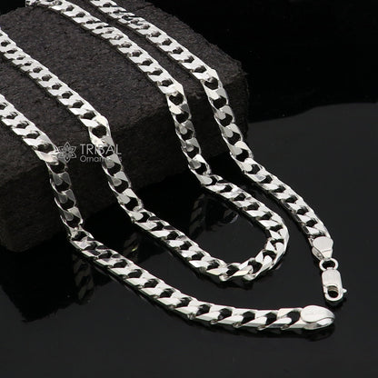 6mm 20-inch solid sterling silver curb Cuban chain necklace for men by Tribal Ornaments, handcrafted jewelry, ideal for gifting.