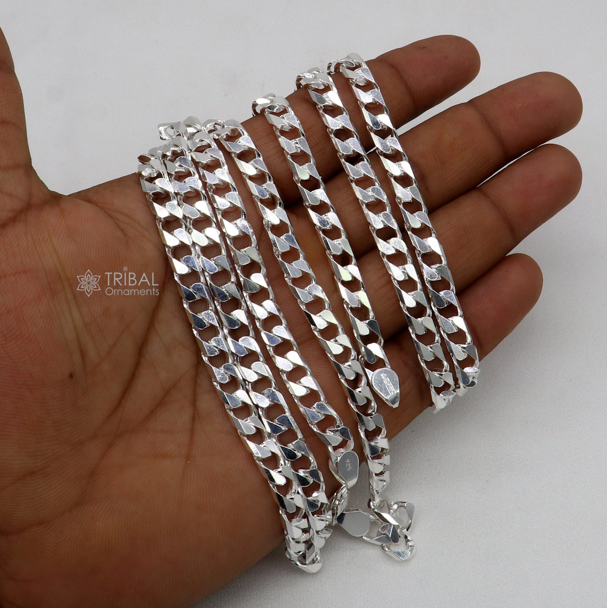 6mm 20 "solid 925 sterling handmade curb Cuban chain men's necklace, best gifting jewelry India ch588 - TRIBAL ORNAMENTS