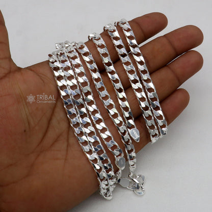 Solid 925 sterling silver 6mm 20-inch Cuban curb chain men's necklace by Tribal Ornaments, showcasing a sleek, handmade jewelry design.