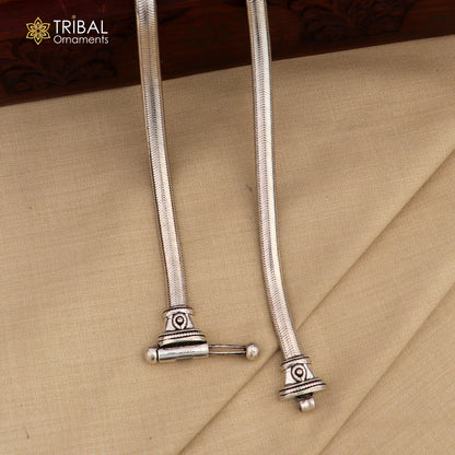 Sterling silver 7.5mm snake anklet with half-round D-shape design, stylish foot bracelet by TRIBAL ORNAMENTS.