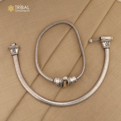 Sterling silver 7.5mm D-shape snake anklet from TRIBAL ORNAMENTS, stylish foot bracelet with a half-round design.