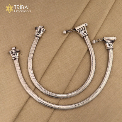 Sterling silver 7.5mm D-shape snake anklet, foot bracelet with a stylish half-round design from TRIBAL ORNAMENTS.