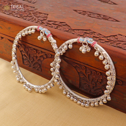 Sterling silver vintage ankle bracelet with 7mm design, customized with noisy bells, from TRIBAL ORNAMENTS.