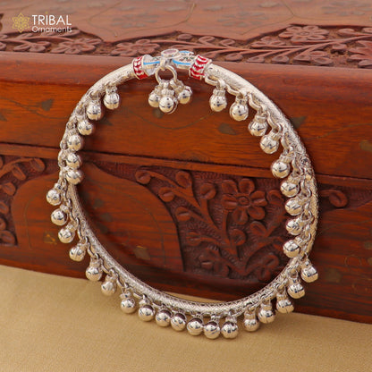Sterling silver vintage ankle bracelet with 7mm design, noisy bells, custom details, and tribal-inspired jewelry by TRIBAL ORNAMENTS.