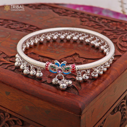Sterling silver vintage ankle bracelet with 7mm beads, decorative bells, and customized design by Tribal Ornaments.