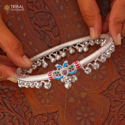 Sterling silver vintage ankle bracelet with noisy bells and custom design, featuring a 7mm width and tribal ornament style.
