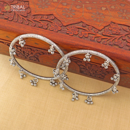 7 mm 925 sterling silver vintage ethnic design foot ankle bracelet with noisy bells kada jewelry nsfk153 - TRIBAL ORNAMENTS