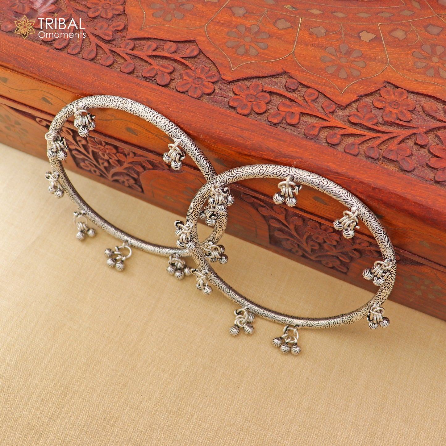 7 mm 925 sterling silver vintage ethnic design foot ankle bracelet with noisy bells kada jewelry nsfk153 - TRIBAL ORNAMENTS