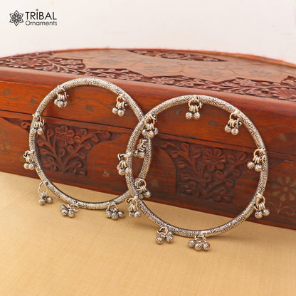 7 mm 925 sterling silver vintage ethnic design foot ankle bracelet with noisy bells kada jewelry nsfk153 - TRIBAL ORNAMENTS