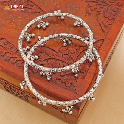 7 mm 925 sterling silver vintage ethnic design foot ankle bracelet with noisy bells kada jewelry nsfk153 - TRIBAL ORNAMENTS