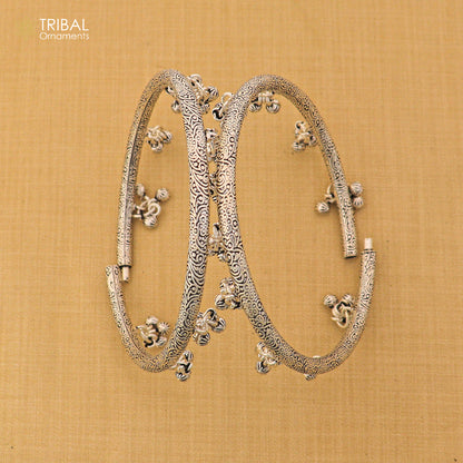 7 mm 925 sterling silver vintage ethnic design foot ankle bracelet with noisy bells kada jewelry nsfk153 - TRIBAL ORNAMENTS