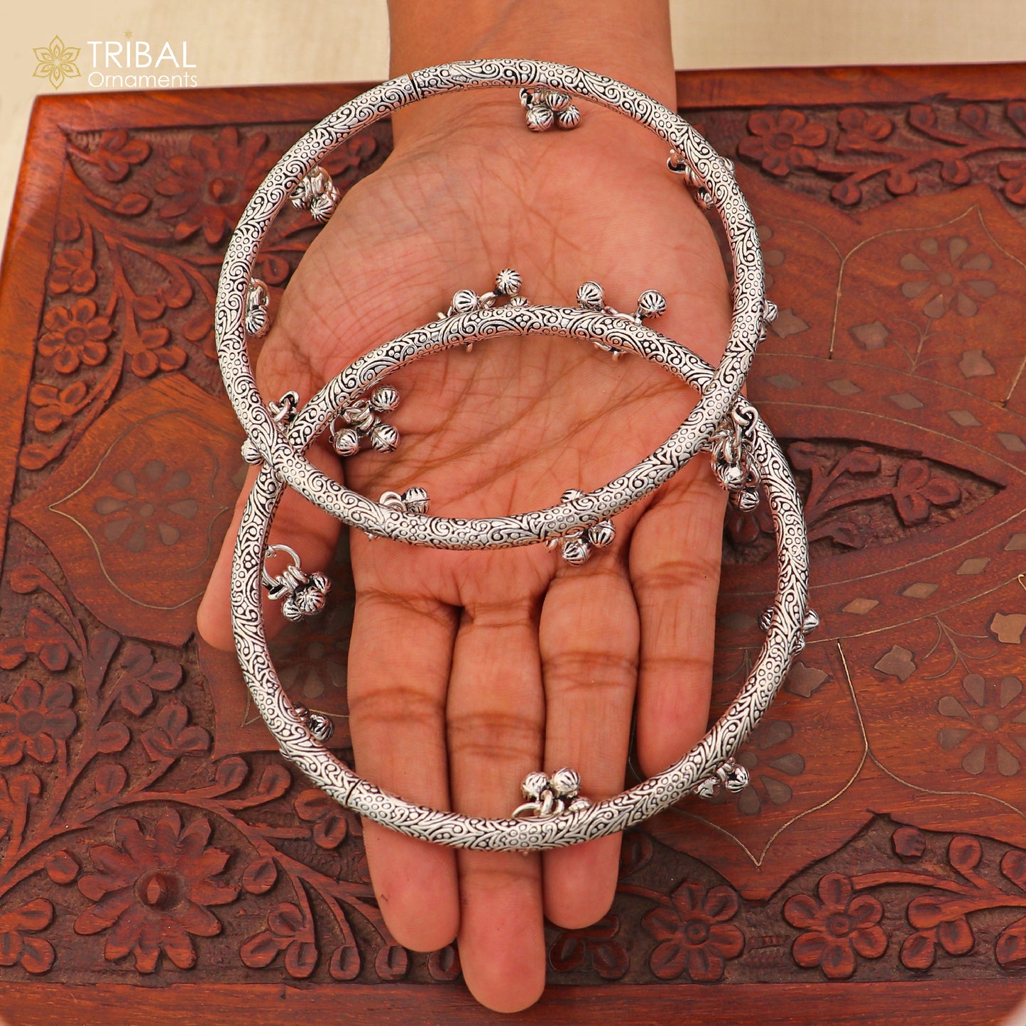 7 mm 925 sterling silver vintage ethnic design foot ankle bracelet with noisy bells kada jewelry nsfk153 - TRIBAL ORNAMENTS