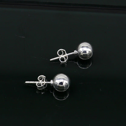 7mm solid 925 sterling silver ball stud earring by TRIBAL ORNAMENTS, lightweight and perfect for daily wear or gifting in India.