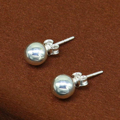 7 mm solid 925 sterling silver ball stud earring, lightweight daily wear jewelry by TRIBAL ORNAMENTS, perfect for gifting.