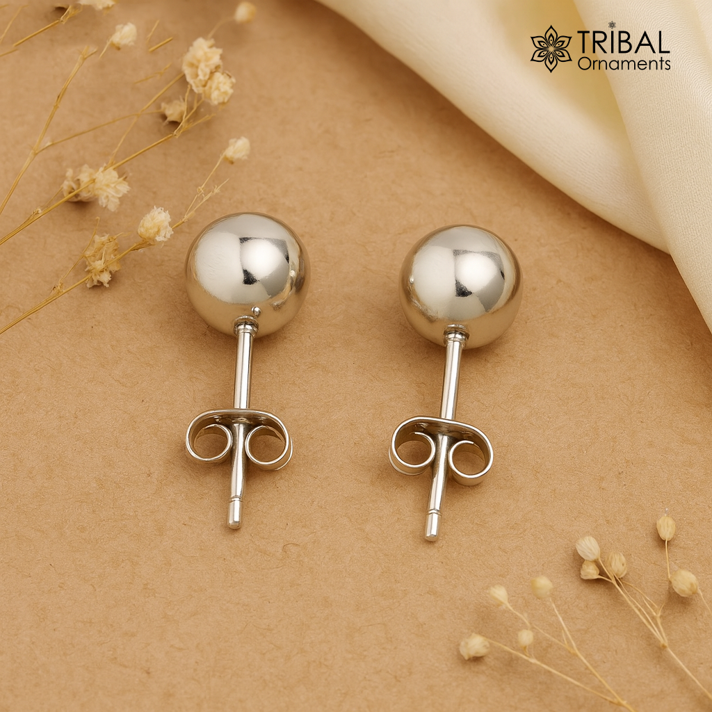 7 mm solid 925 sterling silver ball stud earring, fabulous daily use stud new fancy jewelry India, best gifting light weight stud ear662 - TRIBAL ORNAMENTS