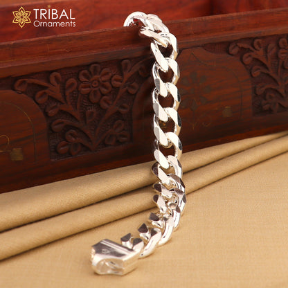 8.5-inch sterling silver antique Cuban link chain bracelet for men, featuring a bold unisex design by Tribal Ornaments.