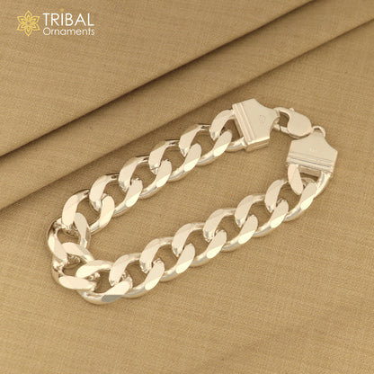 8.5-inch sterling silver antique Cuban link chain bracelet by Tribal Ornaments, unisex men's jewelry with intricate link design