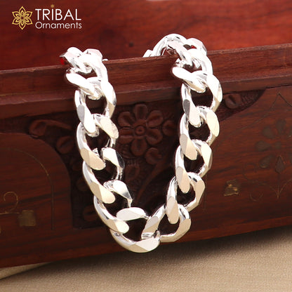 8.5-inch sterling silver antique Cuban link chain bracelet for men, unisex jewelry by Tribal Ornaments.