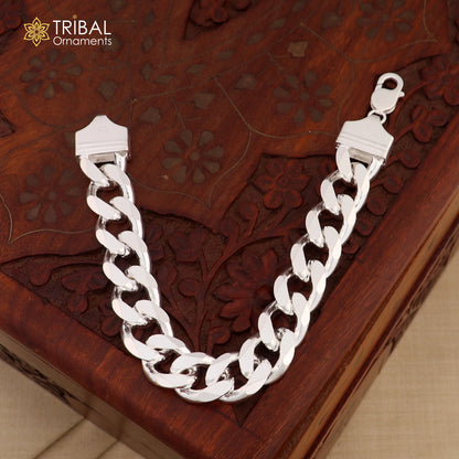 8.5-inch sterling silver antique Cuban link chain bracelet for men, unisex jewelry with detailed craftsmanship from TRIBAL ORNAMENTS.