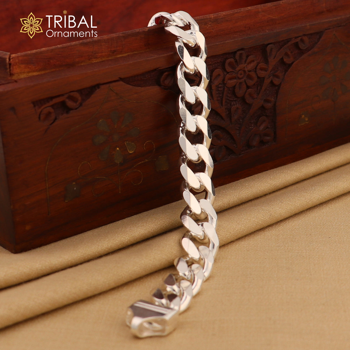 8.5-inch sterling silver antique Cuban link chain by TRIBAL ORNAMENTS, unisex jewelry with intricate link design for gifting or daily wear.