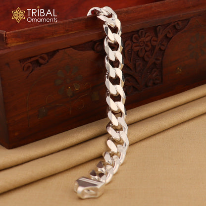 8.5-inch sterling silver antique Cuban link chain by TRIBAL ORNAMENTS, unisex jewelry with intricate link design for gifting or daily wear.