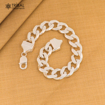 8.5-inch sterling silver antique Cuban link chain by Tribal Ornaments, unisex jewelry with intricate design, perfect for gifting.