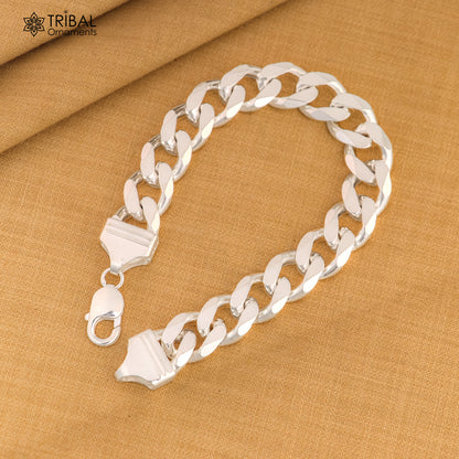 8.5-inch sterling silver antique Cuban link chain by Tribal Ornaments, unisex jewelry with detailed textured links.