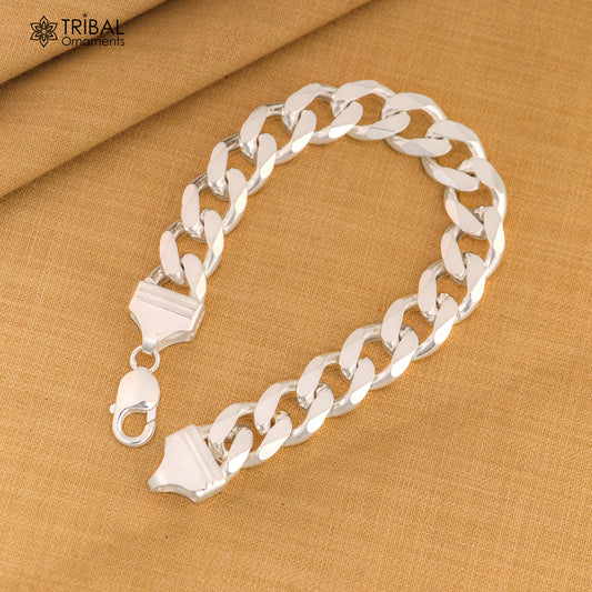 8.5-inch sterling silver antique Cuban link chain by Tribal Ornaments, unisex jewelry with detailed textured links.