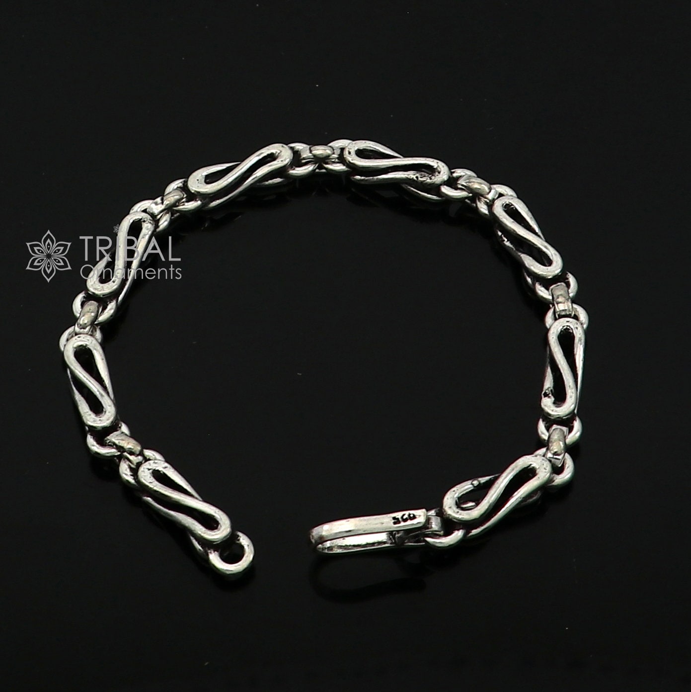 925 sterling silver oxidized chain bracelet by TRIBAL ORNAMENTS, stylish personalized jewelry with customized design, 8-inch length.