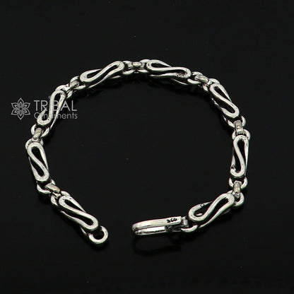 925 sterling silver oxidized chain bracelet by TRIBAL ORNAMENTS, stylish personalized jewelry with customized design, 8-inch length.
