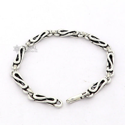 8-inch sterling silver oxidized chain bracelet with personalized custom design, showcasing intricate craftsmanship and stylish details.