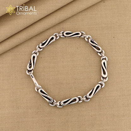 Elegant 8-inch sterling silver oxidized chain bracelet with personalized design from TRIBAL ORNAMENTS, showcasing intricate craftsmanship.