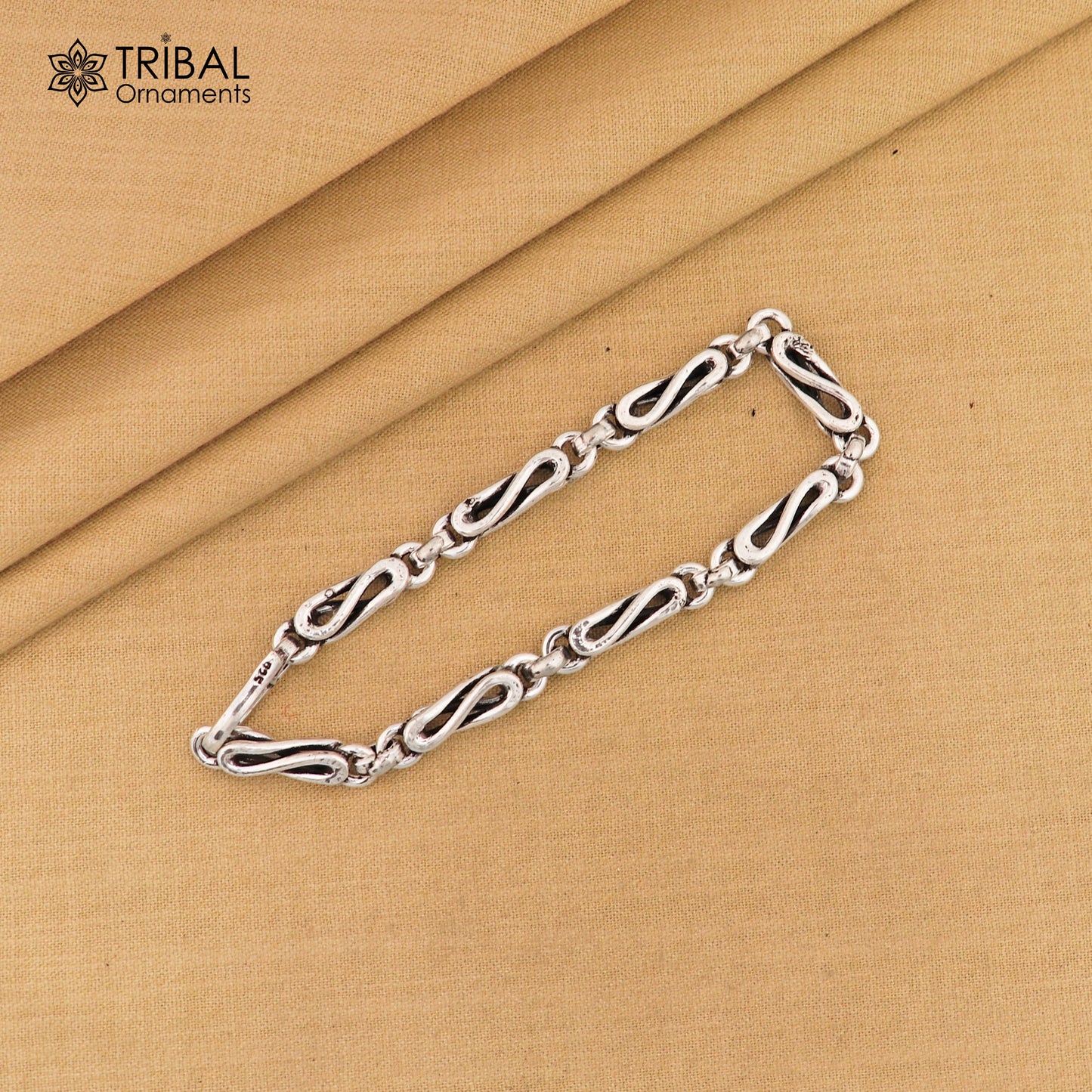 Sterling silver 8-inch oxidized chain bracelet with personalized customized design, stylish jewelry by TRIBAL ORNAMENTS.