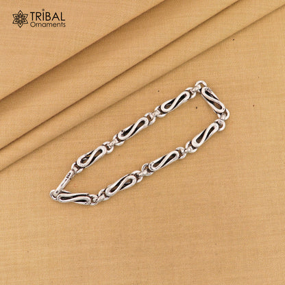 Sterling silver 8-inch oxidized chain bracelet with personalized customized design, stylish jewelry by TRIBAL ORNAMENTS.