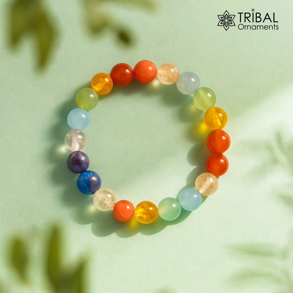 8 MM 7 Chakra multicolor (crystal) natural stone beaded handmade bracelet, customized unisex Jewelry, stnbr122 - TRIBAL ORNAMENTS