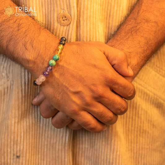 8 MM 7 chakra natural gemstone beaded handmade bracelet, customized unisex Jewelry, stnbr154 - TRIBAL ORNAMENTS