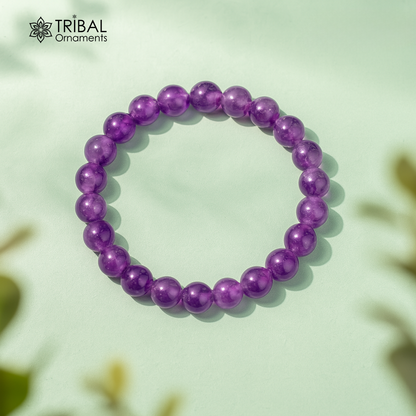 8 MM amethyst natural stone beaded handmade bracelet, customized unisex Jewelry, stnbr126 - TRIBAL ORNAMENTS